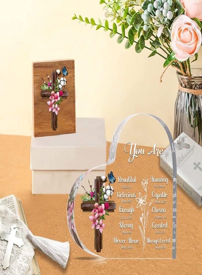 JUNQIU US Inspirational ChristianGifts, Religious, Bible Verse and Encouragement Spiritual Gifts for Women, Mom, Friend, Sister-Acrylic Hearts Plaques - Image 2